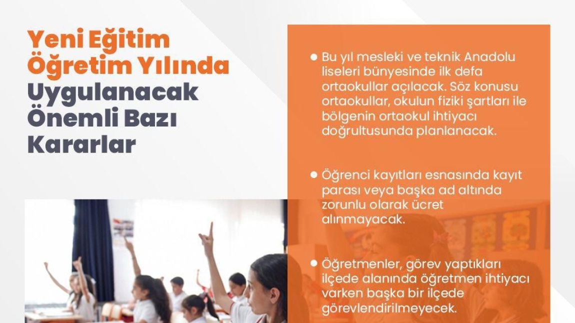 2024 2025 EĞİTİM VE ÖĞRETİM YILINDA UYGULANACAK YENİ KARARLAR